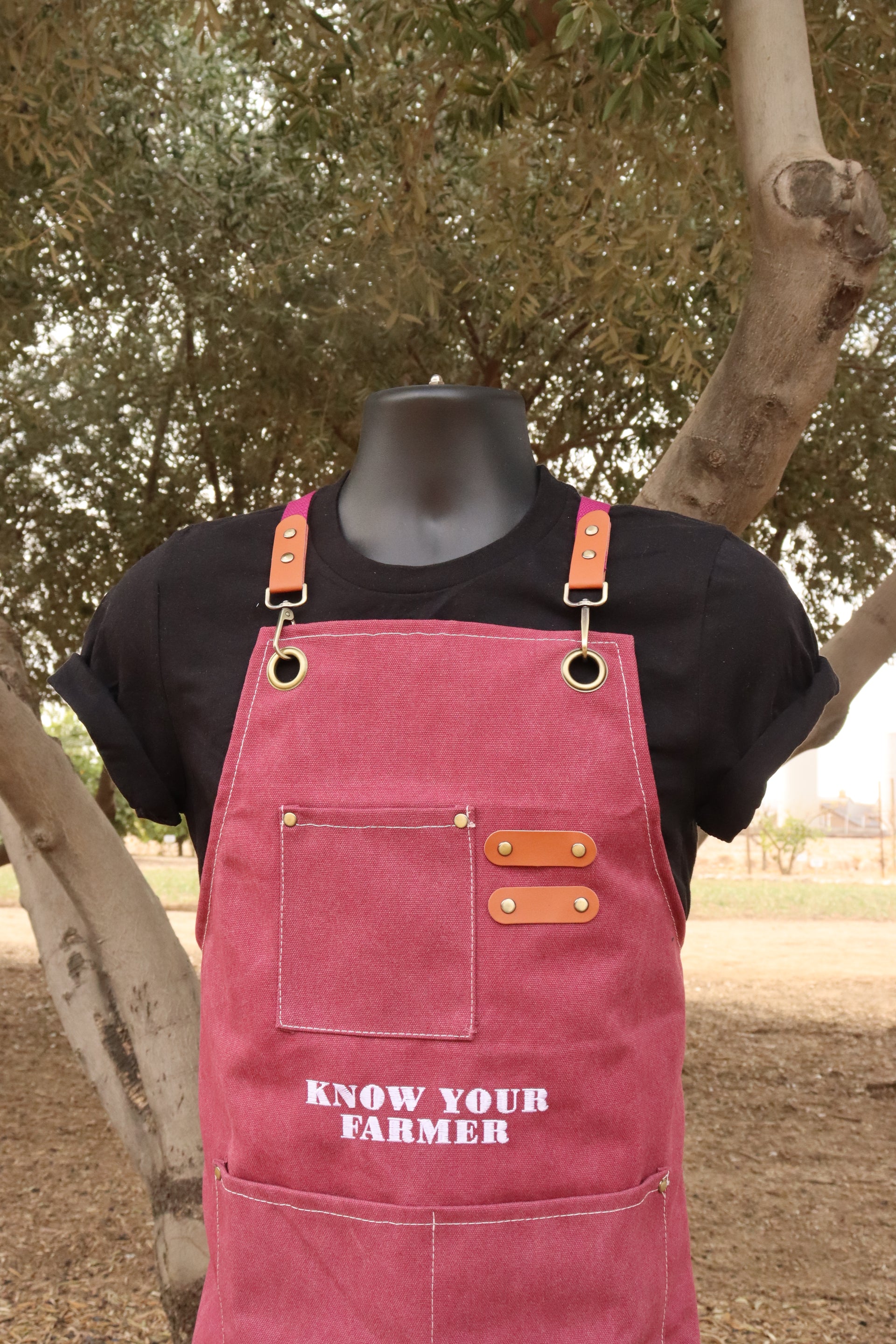 Burgundy Know Your Farmer Embroidered Apron