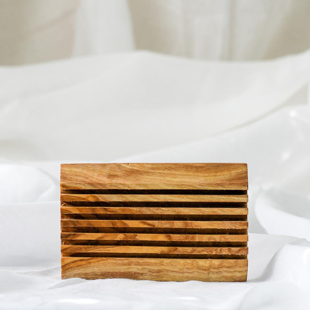 OLIVE WOOD SOAP DISH RIDGED