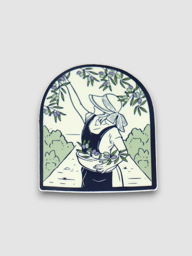 Lady Picking Olives Sticker